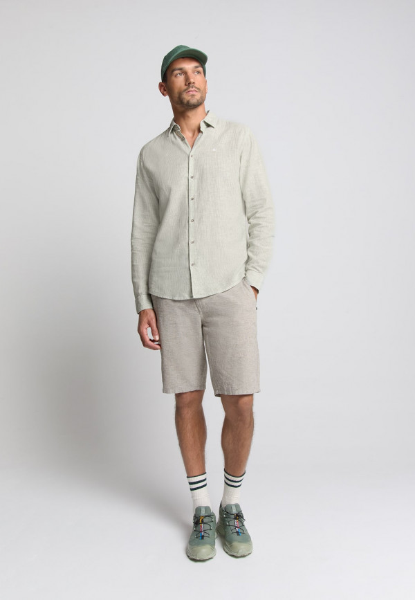 ΜΑΚΡΥΜΑΝΙΚΟ ΠΟΥΚΑΜΙΣΟ VERTICAL SMALL STRIPES LINEN BLEND
