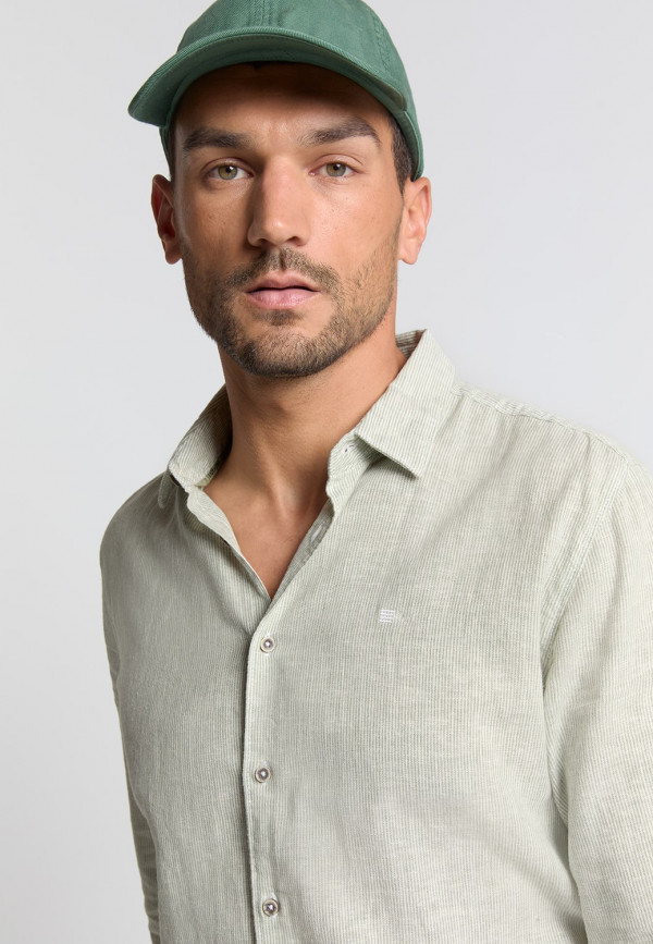 ΜΑΚΡΥΜΑΝΙΚΟ ΠΟΥΚΑΜΙΣΟ VERTICAL SMALL STRIPES LINEN BLEND