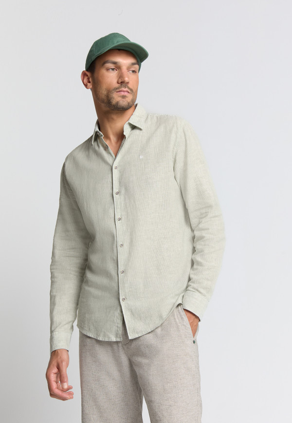 ΜΑΚΡΥΜΑΝΙΚΟ ΠΟΥΚΑΜΙΣΟ VERTICAL SMALL STRIPES LINEN BLEND