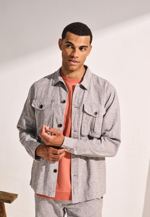 OVERSHIRT BUTTON MELANGE AΠΟ ΛΙΝΟ ΚΑΙ ΒΑΜΒΑΚΙ