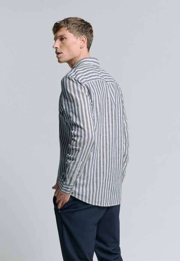 ΜΑΚΡΥΜΑΝΙΚΟ ΠΟΥΚΑΜΙΣΟ VERTICAL BIG STRIPES LINEN BLEND