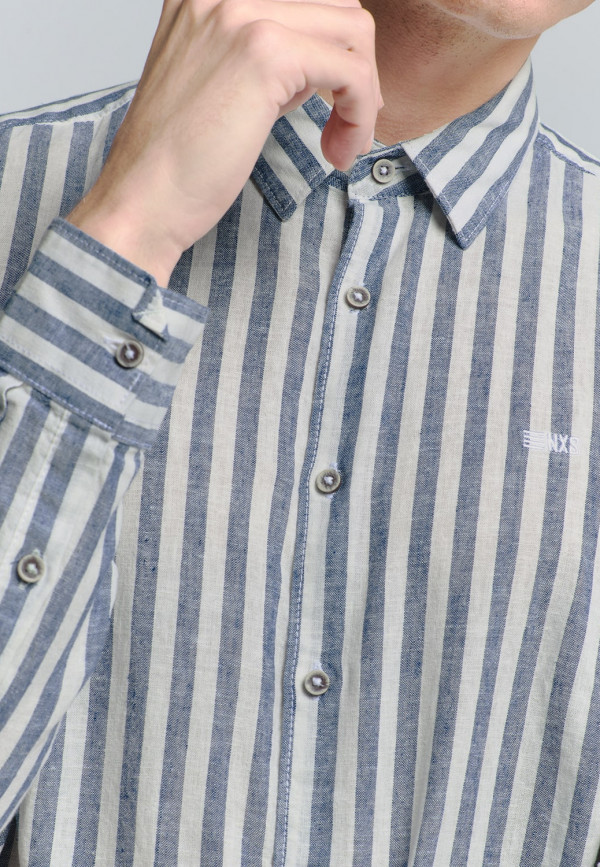 ΜΑΚΡΥΜΑΝΙΚΟ ΠΟΥΚΑΜΙΣΟ VERTICAL BIG STRIPES LINEN BLEND