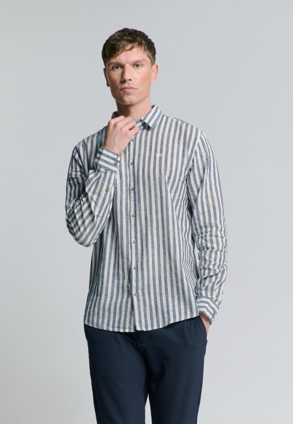 ΜΑΚΡΥΜΑΝΙΚΟ ΠΟΥΚΑΜΙΣΟ VERTICAL BIG STRIPES LINEN BLEND
