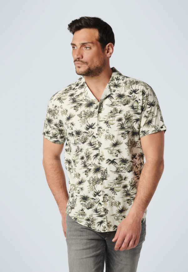 KONTOMANIKO ΠΟΥΚΑΜΙΣΟ ALL OVER PRINTED PALMS RESORT COLLAR RESPONSIBLE CHOICE