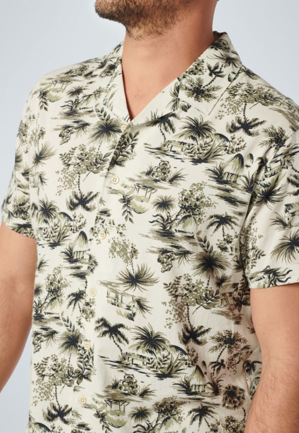 KONTOMANIKO ΠΟΥΚΑΜΙΣΟ ALL OVER PRINTED PALMS RESORT COLLAR RESPONSIBLE CHOICE