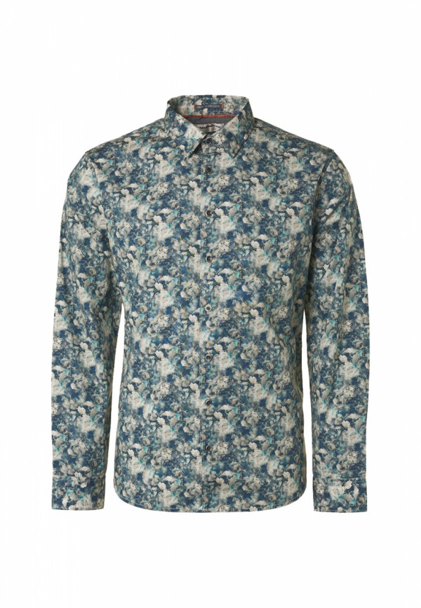 ΜΑΚΡΥΜΑΝΙΚΟ ΠΟΥΚΑΜΙΣΟ STRETCH ALL OVER PRINTED BLUE FLORAL
