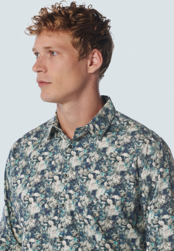 ΜΑΚΡΥΜΑΝΙΚΟ ΠΟΥΚΑΜΙΣΟ STRETCH ALL OVER PRINTED BLUE FLORAL