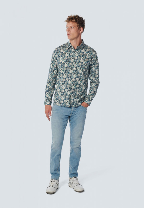 ΜΑΚΡΥΜΑΝΙΚΟ ΠΟΥΚΑΜΙΣΟ STRETCH ALL OVER PRINTED BLUE FLORAL