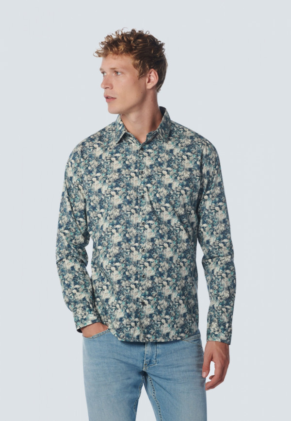 ΜΑΚΡΥΜΑΝΙΚΟ ΠΟΥΚΑΜΙΣΟ STRETCH ALL OVER PRINTED BLUE FLORAL