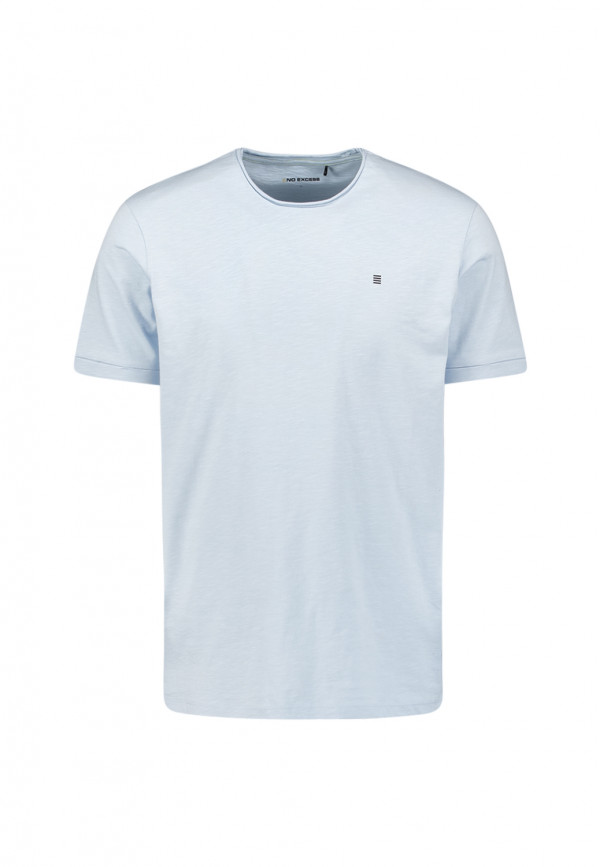 ROUND NECK SLUB T-SHIRT WITH ROLLED SLEEVE CUFFS AND SUBTLE LOGO PRINT