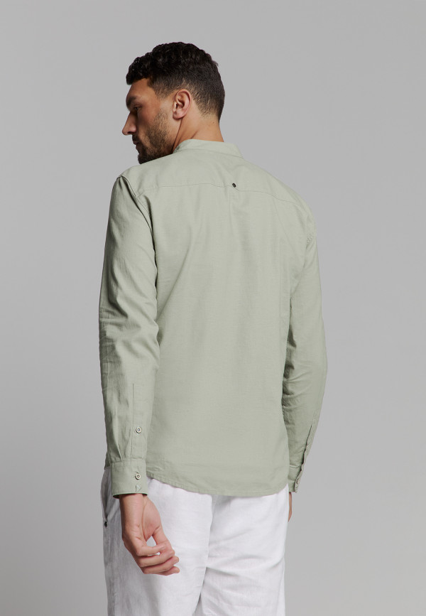 ΜΟΝΟΧΡΩΜΟ MAKPYMANIKO ΠΟΥΚΑΜΙΣΟ GRANDDAD COLLAR LINEN BLEND