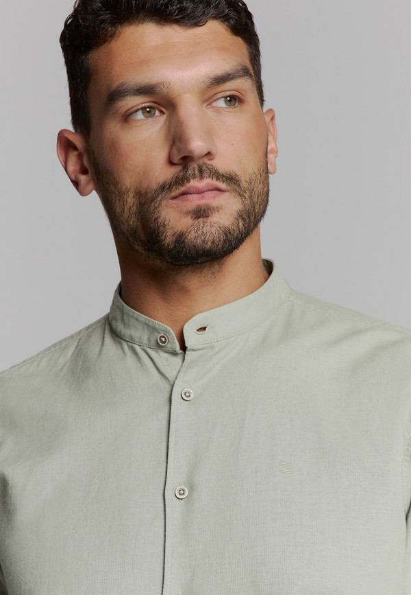 ΜΟΝΟΧΡΩΜΟ MAKPYMANIKO ΠΟΥΚΑΜΙΣΟ GRANDDAD COLLAR LINEN BLEND