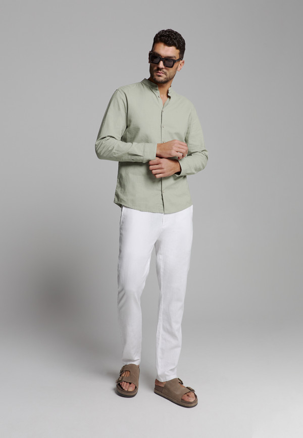 ΜΟΝΟΧΡΩΜΟ MAKPYMANIKO ΠΟΥΚΑΜΙΣΟ GRANDDAD COLLAR LINEN BLEND