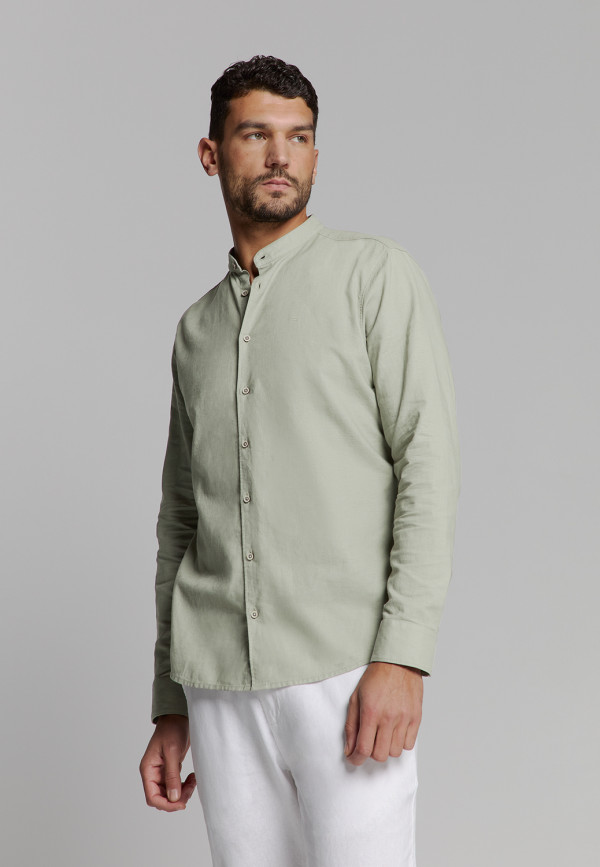 ΜΟΝΟΧΡΩΜΟ MAKPYMANIKO ΠΟΥΚΑΜΙΣΟ GRANDDAD COLLAR LINEN BLEND