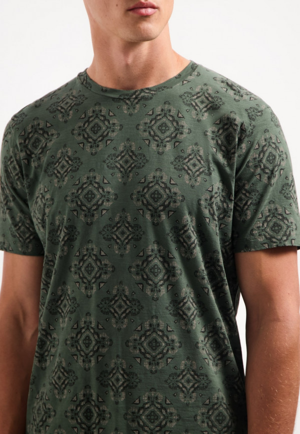 T-SHIRT CREWNECK ALLOVER PRINTED GARMENT DYED SLUB