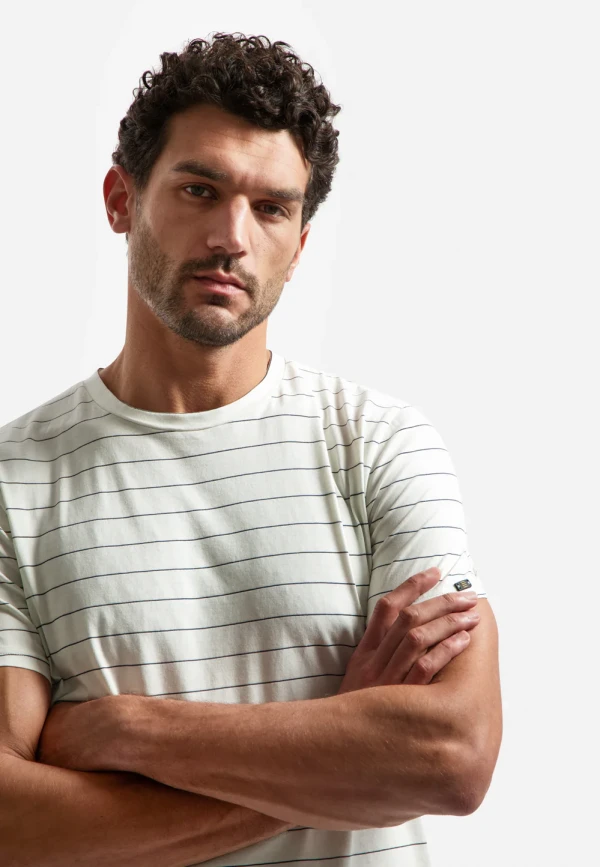 T-SHIRT CREWNECK PIN STRIPE GARMENT DYED
