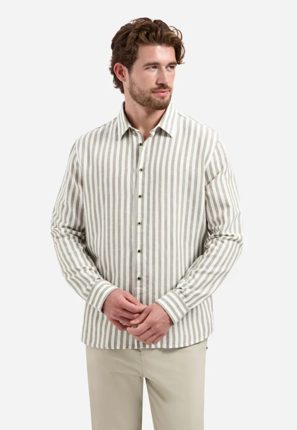 ΜΑΚΡΥΜΑΝΙΚΟ ΠΟΥΚΑΜΙΣΟ VERTICAL BIG STRIPES LINEN BLEND