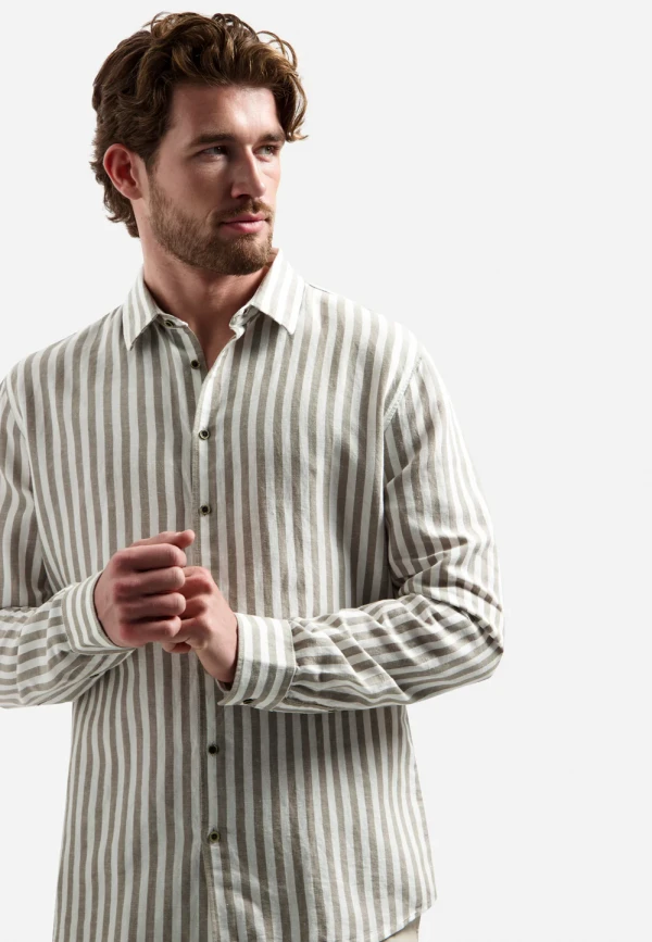 ΜΑΚΡΥΜΑΝΙΚΟ ΠΟΥΚΑΜΙΣΟ VERTICAL BIG STRIPES LINEN BLEND