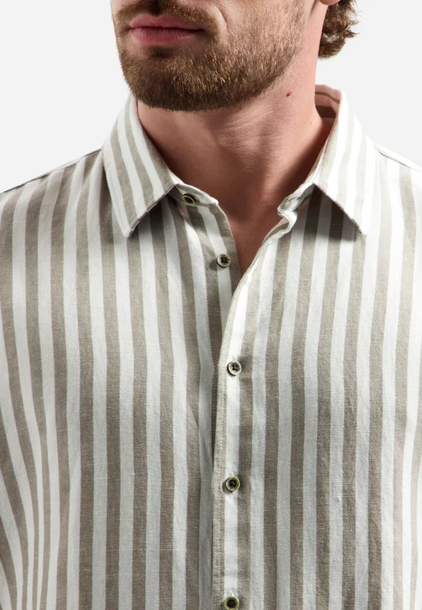 ΜΑΚΡΥΜΑΝΙΚΟ ΠΟΥΚΑΜΙΣΟ VERTICAL BIG STRIPES LINEN BLEND