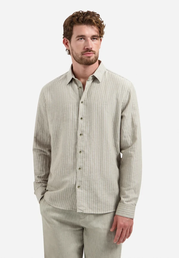 ΜΑΚΡΥΜΑΝΙΚΟ ΠΟΥΚΑΜΙΣΟ FINE STRIPES LINEN BLEND