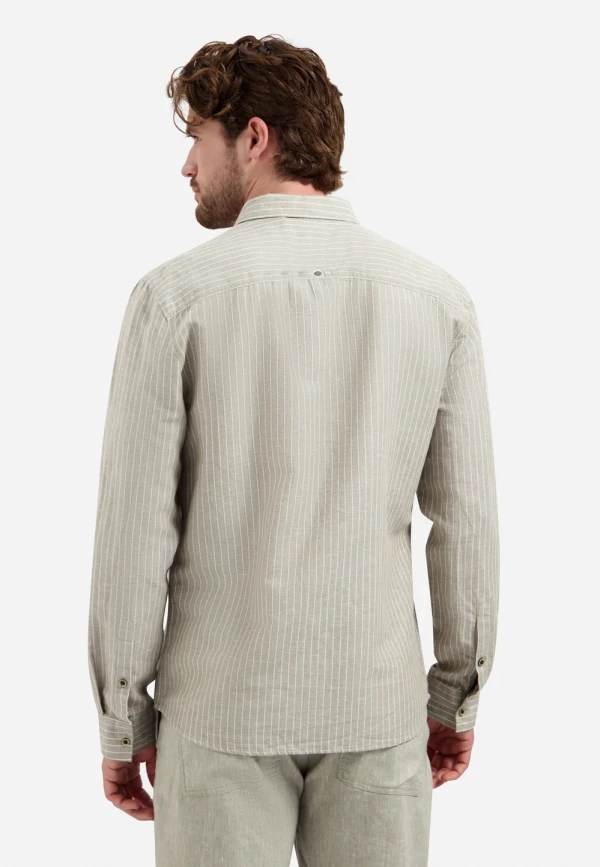 ΜΑΚΡΥΜΑΝΙΚΟ ΠΟΥΚΑΜΙΣΟ FINE STRIPES LINEN BLEND
