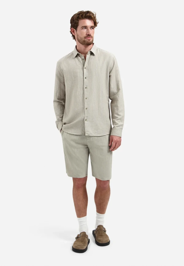 ΜΑΚΡΥΜΑΝΙΚΟ ΠΟΥΚΑΜΙΣΟ FINE STRIPES LINEN BLEND