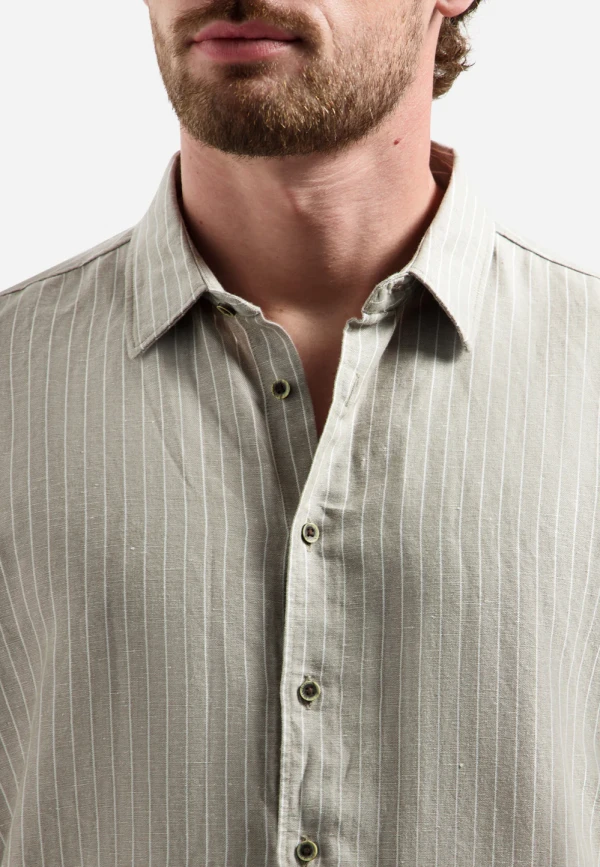 ΜΑΚΡΥΜΑΝΙΚΟ ΠΟΥΚΑΜΙΣΟ FINE STRIPES LINEN BLEND