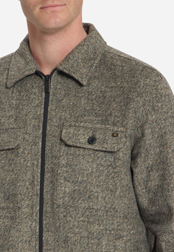 OVERSHIRT FULL ZIP MELANGE TWILL EFFECT WOOLBLEND