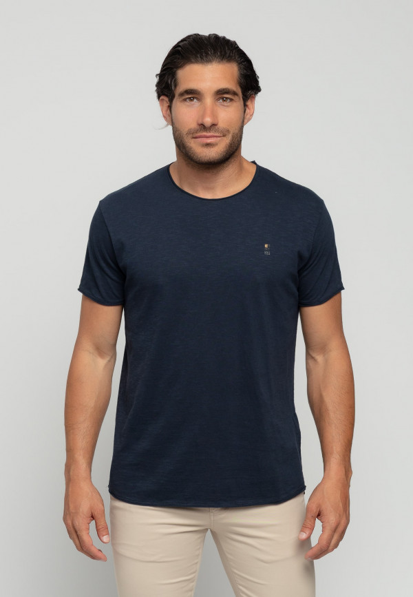 COTTON SLUB YARN T-SHIRT ME ΓΥΡΙΣΜΑ ΣΕ ΜΑΝΙΚΙΑ ΚΑΙ ΛΑΙΜΟΚΟΨΗ