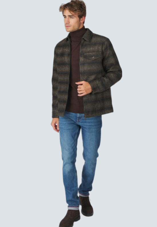 OVERSHIRT ZIPPER CLOSURE STRIPE JACQUARD