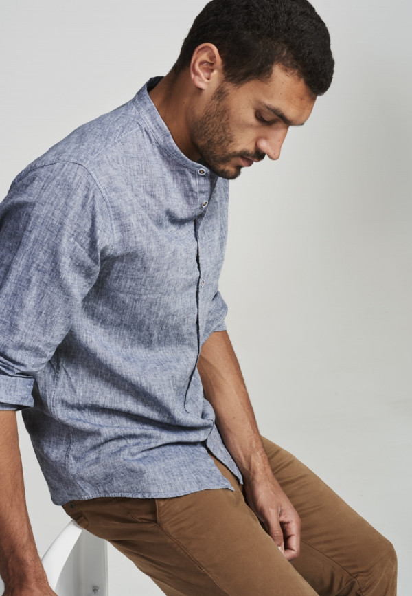 ΒΑΜΒΑΚΟΛΙΝΟ ΠΟΥΚΑΜΙΣΟ YARN DYED MELANGE GRANDDAD COLLAR