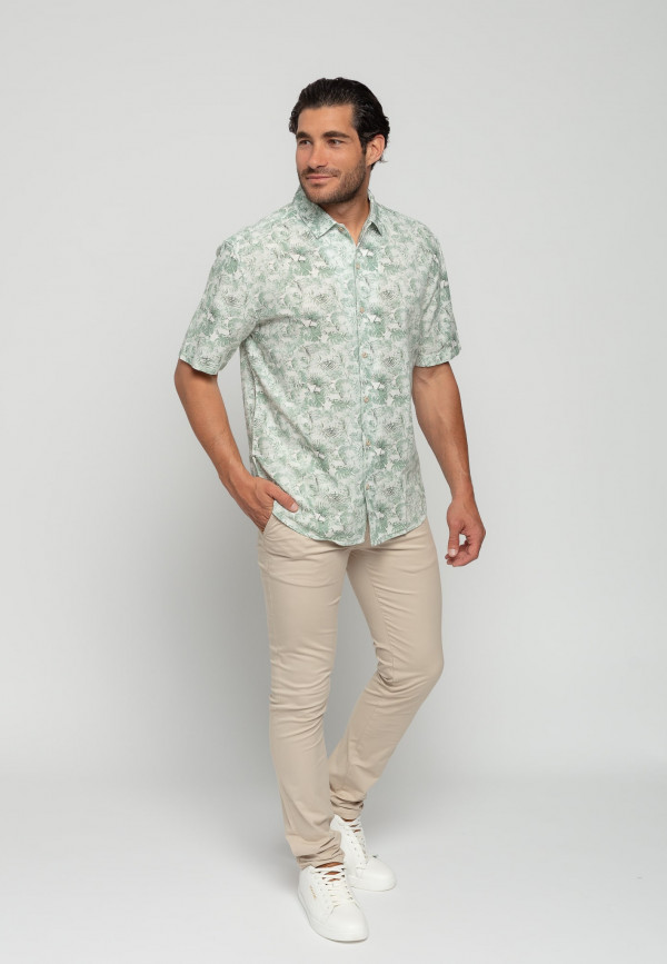 ΚΟΝΤΟΜΑΝΙΚΟ ΠΟΥΚΑΜΙΣΟ ALLOVER PRINTED FLORAL LINEN BLEND