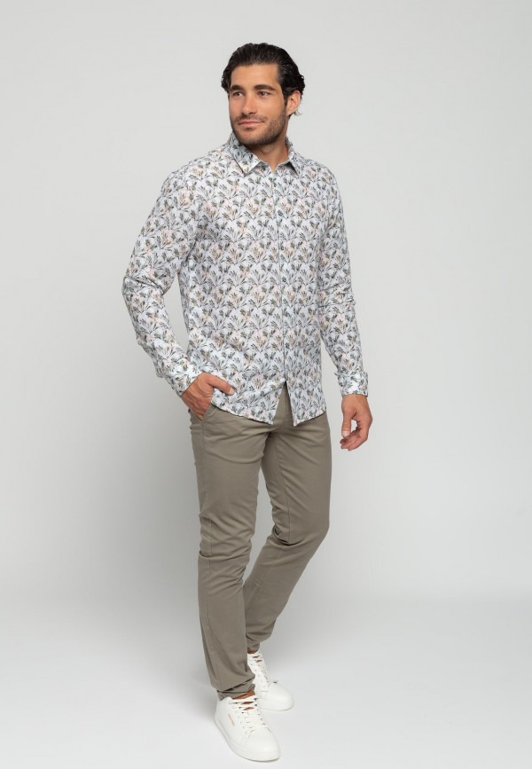 ΜΑΚΡΥΜΑΝΙΚΟ ΠΟΥΚΑΜΙΣΟ ALL OVER PRINTED FLORAL ΑΠΟ ΛΙΝΟ ΚΑΙ ΒΑΜΒΑΚΙ