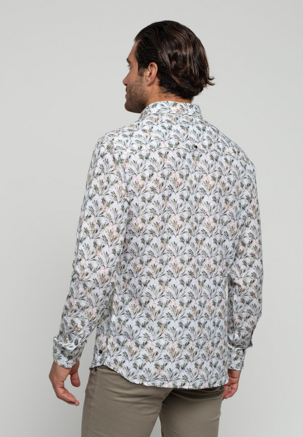 ΜΑΚΡΥΜΑΝΙΚΟ ΠΟΥΚΑΜΙΣΟ ALL OVER PRINTED FLORAL ΑΠΟ ΛΙΝΟ ΚΑΙ ΒΑΜΒΑΚΙ